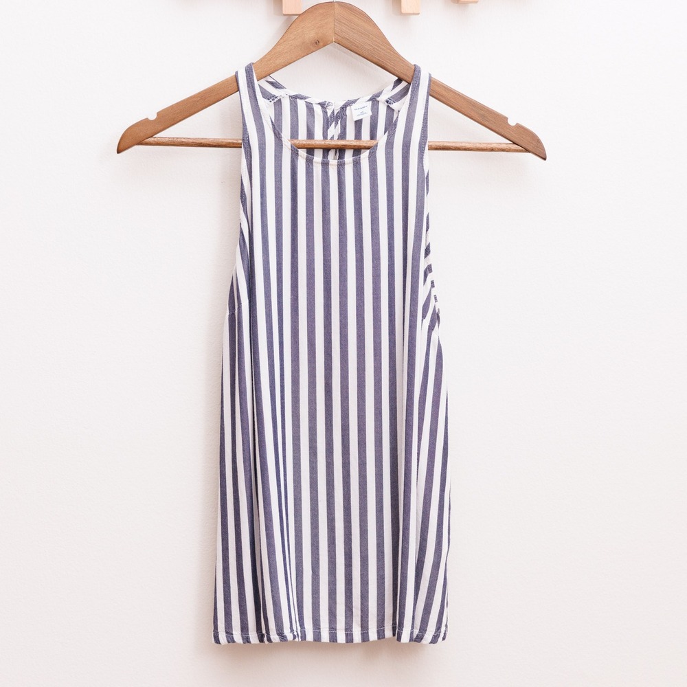 Old Navy Womens XS Navy Blue White Striped Halter Neck Keyhole Sleeveless Top